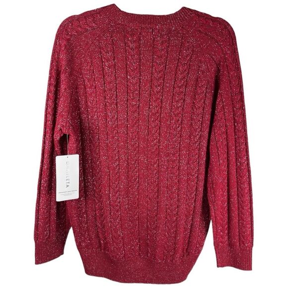 Athleta Crossroads Red Metallic Silver Crewneck Knit Sweater Women’s Size XS NWT - Picture 4 of 10
